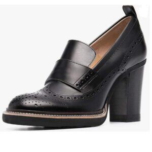 Elegant Black Leather Heeled Loafers